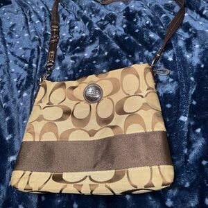 Coach Signature Tan and Brown Shoulder Bag